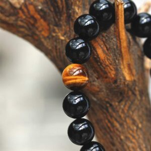 Jewever Tiger Eye black obsidian Bracelet For Men Women 12mm beads Stone Energy Healing Crystal Unisex Stretch