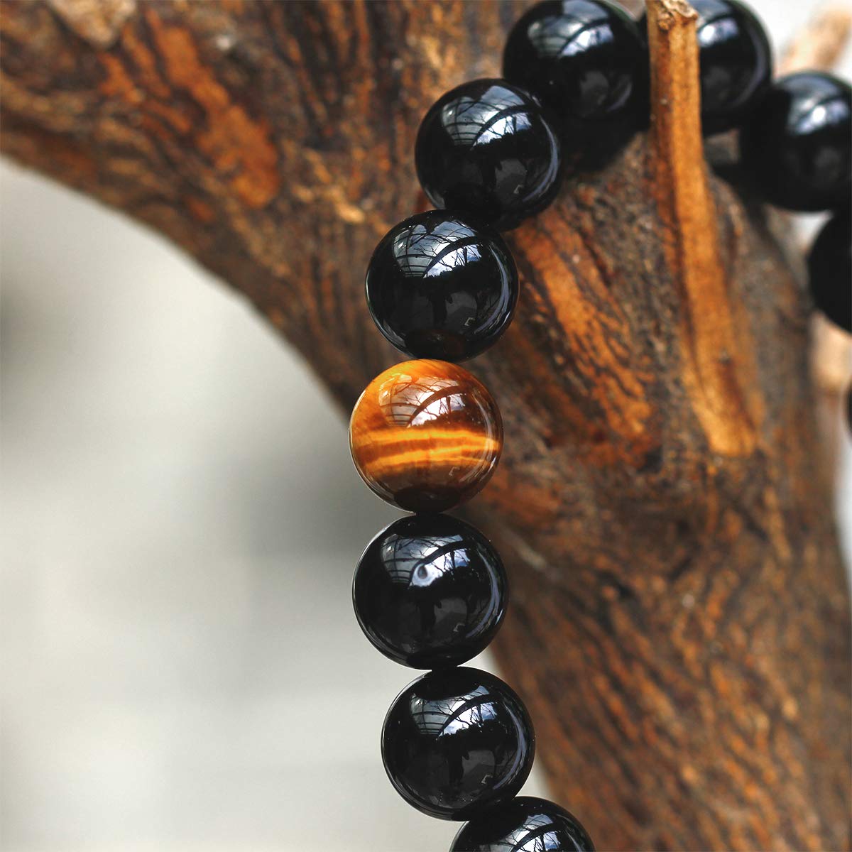 Jewever Tiger Eye black obsidian Bracelet For Men Women 12mm beads Stone Energy Healing Crystal Unisex Stretch