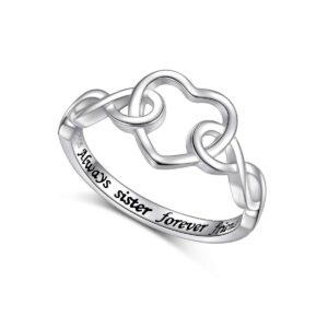 yearace 925 sterling silver engraved always sister forever friend heart infinity love knot ring for sister women siblings birthday gift, size 7