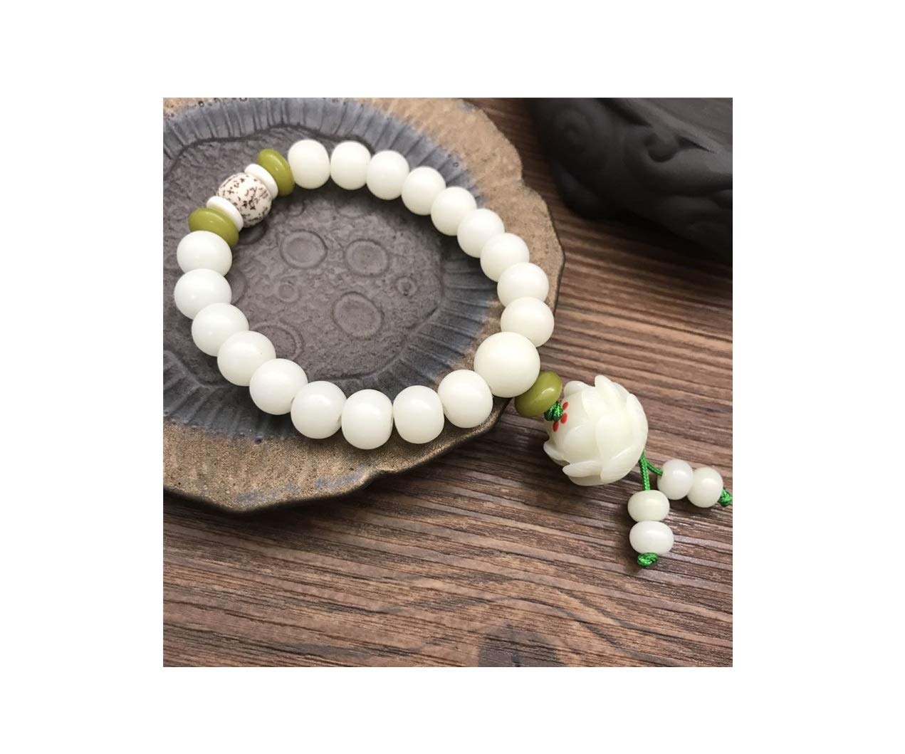 Smiling sunflower White jade bodhi root lotus hand string Bodhi Buddha beads rosary beads for men and women with a single ring bracelet -lotus