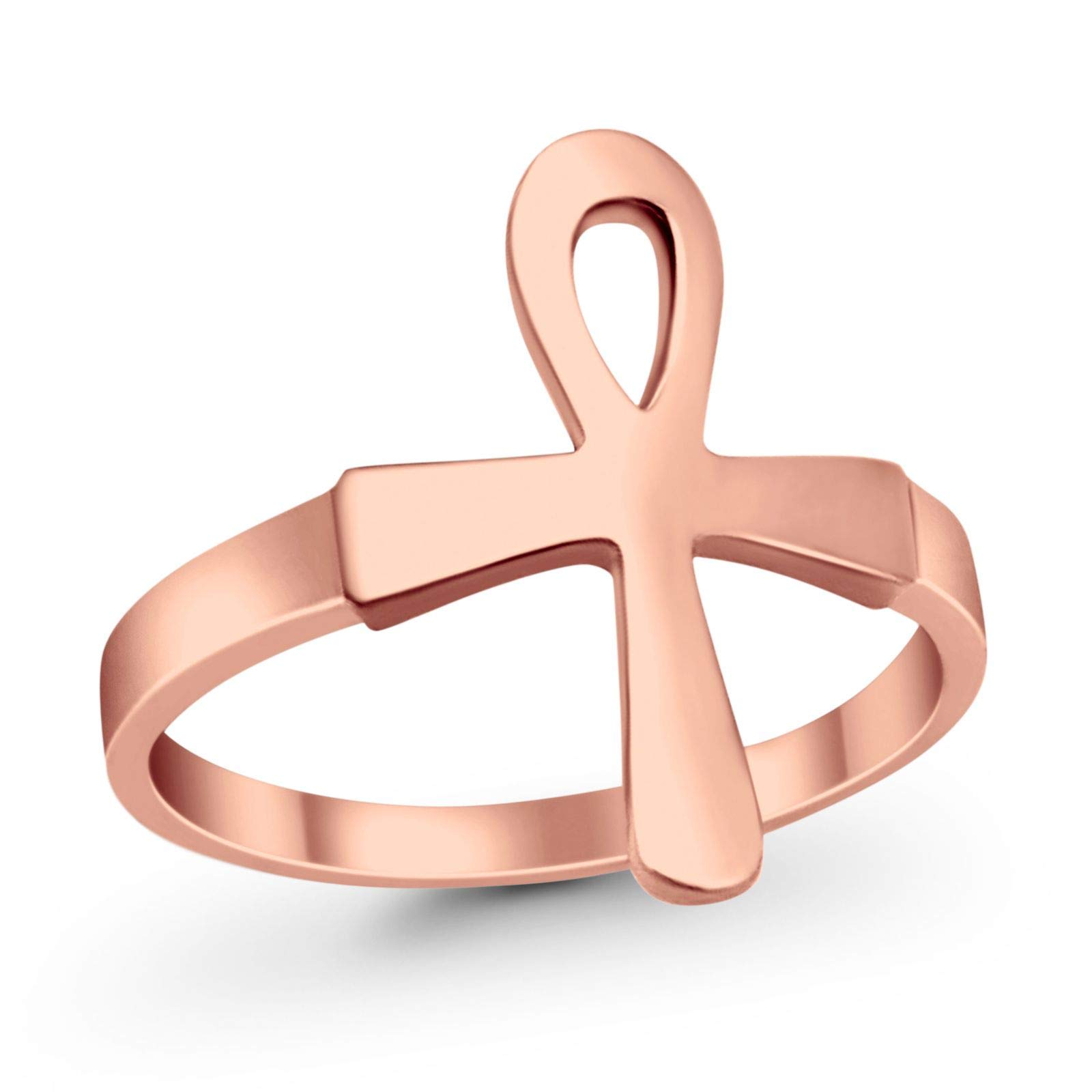 Blue Apple Co. Rose Tone, Sterling Silver Size-6 Ankh Plain Band Simple Egyptian Design Ring Round 925 Sterling Silver