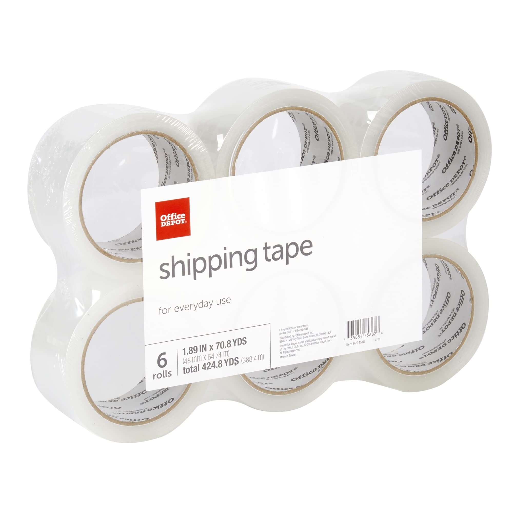 Office Depot® Brand Shipping Packing Tape, 1.89" x 70.8 Yd, Clear, Pack of 6 Rolls