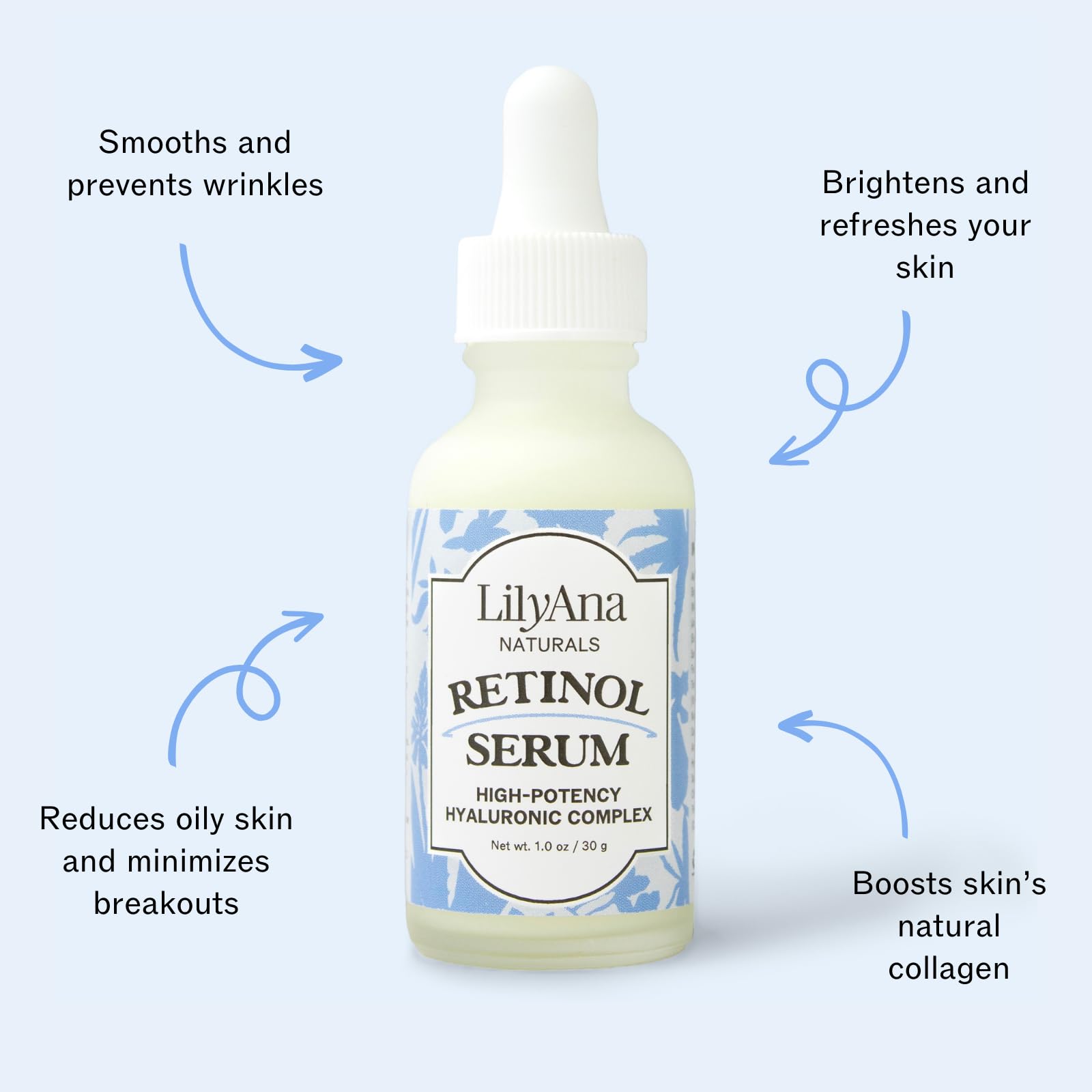 LilyAna Naturals Serum for Face - Made in USA, Face Serum with Hyaluronic Acid and Vitamin E, Anti Aging Serum, Reduces Age Spots and Sun Damage, Promotes Collagen and Elastin (Retinol, 1oz)