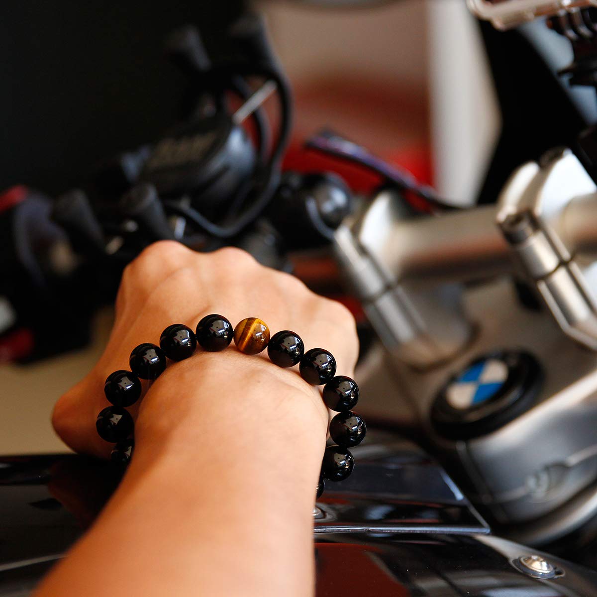 Jewever Tiger Eye black obsidian Bracelet For Men Women 12mm beads Stone Energy Healing Crystal Unisex Stretch