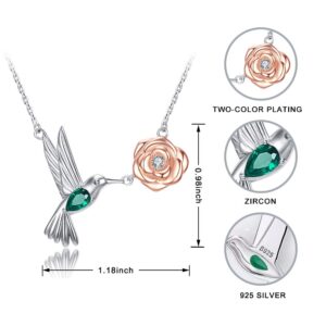 925-Sterlign-Silver Roseflower Hummingbird Necklaces for Women - Rose and White Gold Plated Animal Pendant Jewelry Christmas Birthdays Gifts for Wife Girlfriend Mom Daughters.