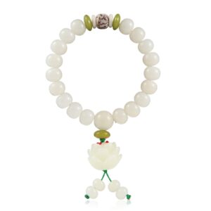 Smiling sunflower White jade bodhi root lotus hand string Bodhi Buddha beads rosary beads for men and women with a single ring bracelet -lotus