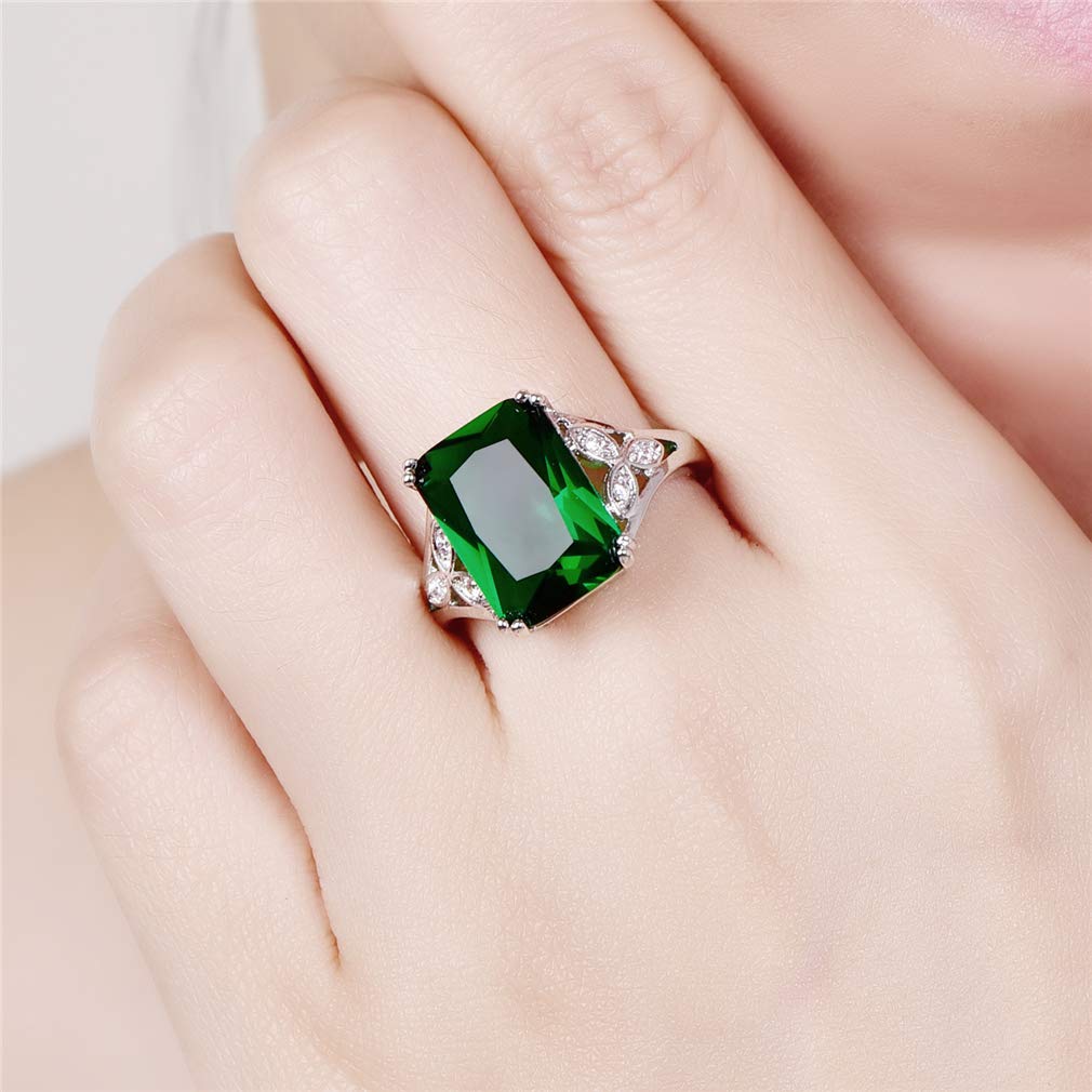 YAZILIND Silver Plated Cut Polygon Cubic Zirconia Statement Engagement Wedding Rings Women Anniversary Jewelry Green(Size 7)