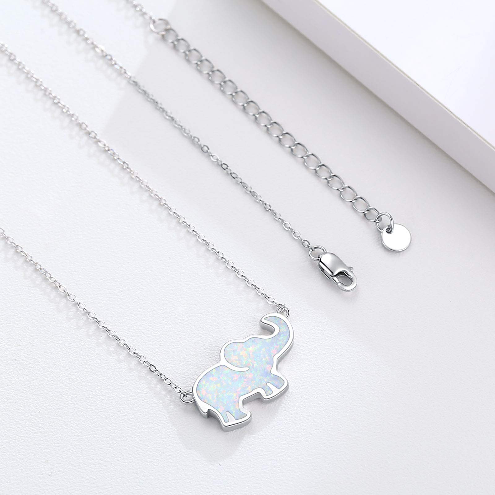 CUOKA MIRACLE Elephant Necklace for Women 925 Sterling Sliver White Opal Elephant Necklace Lucky Elephant Pendant Elephant Jewelry for Women Birthday Holiday Gift