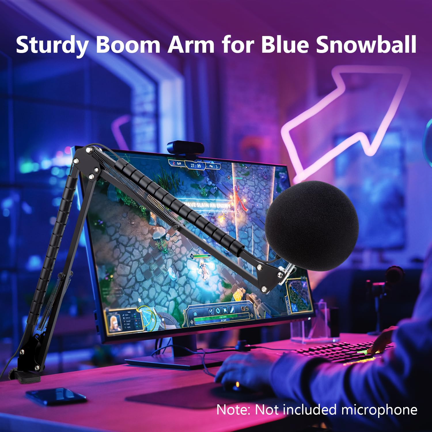 YOUSHARES Mic Stand with Foam Cover Windscreen - Microphone Boom Arm Stand and Pop Filter Compatible with Blue Snowball iCE Microphone