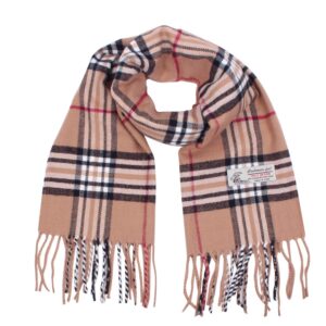 tz promise plaid cashmere feel classic soft luxurious winter scarf for men women (tan)