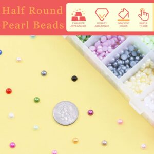 Rustark Flat Back Pearl Cabochons Size Assortment Set Flatback Faux Pearl Loosing Beads, Colorful Half Round Pearls for DIY Projects, Phone Case, Nail Art Making,Scrapbooking