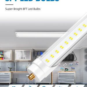 ELEKICO 8FT LED Bulbs, Super Bright 72W 9000lm 5000K, T8 T10 T12 LED Tube Lights, FA8 Single Pin T8 LED Lights, Clear Cover, 8 Foot LED Bulbs to Replace Fluorescent Light Bulbs (Pack of 6)