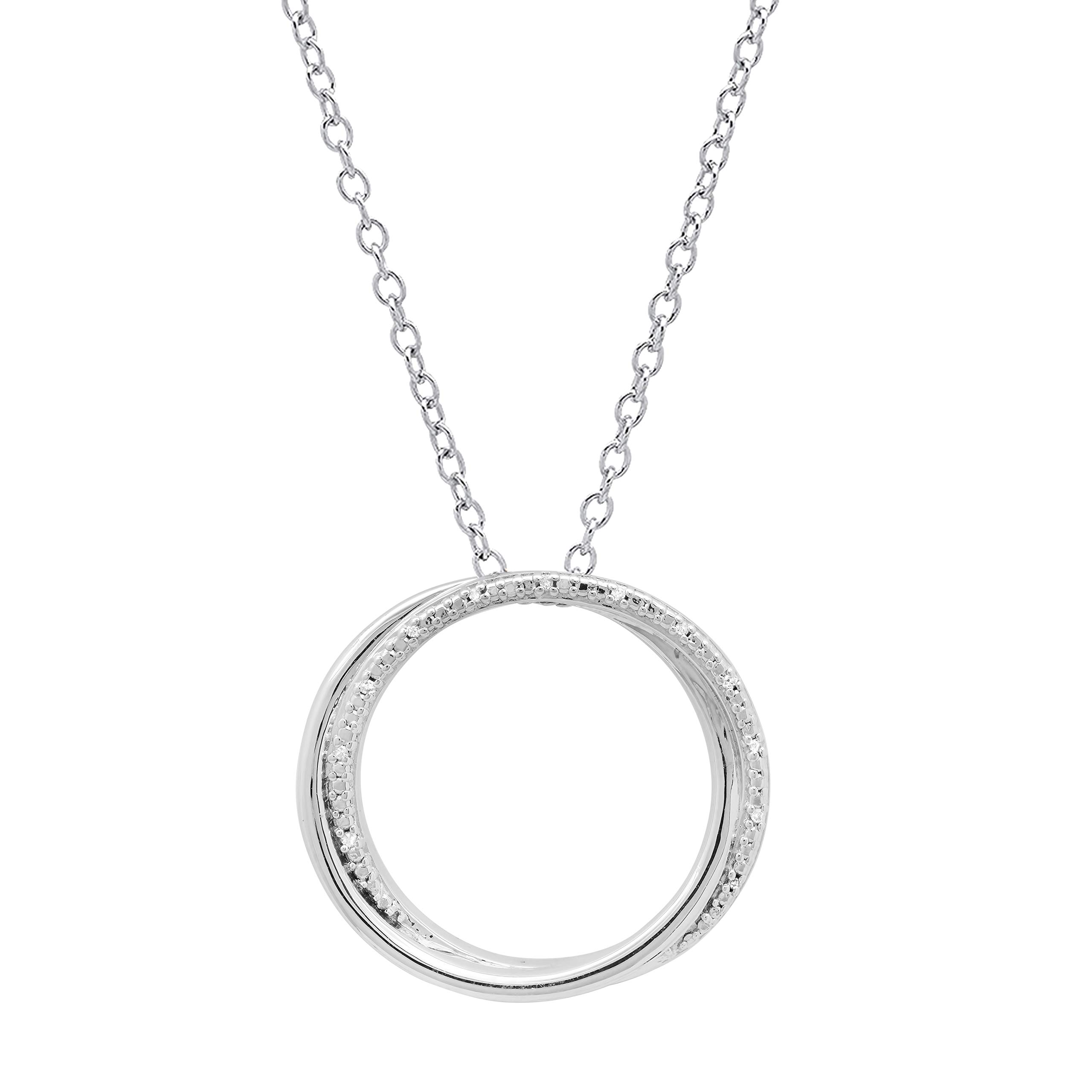 Dazzlingrock Collection 0.02 Carat (Ctw) Round White Diamond Interwined Classic Interlocking Open Circle Pendant for Her with 18 Inch Silver Chain in 10K Rose Gold