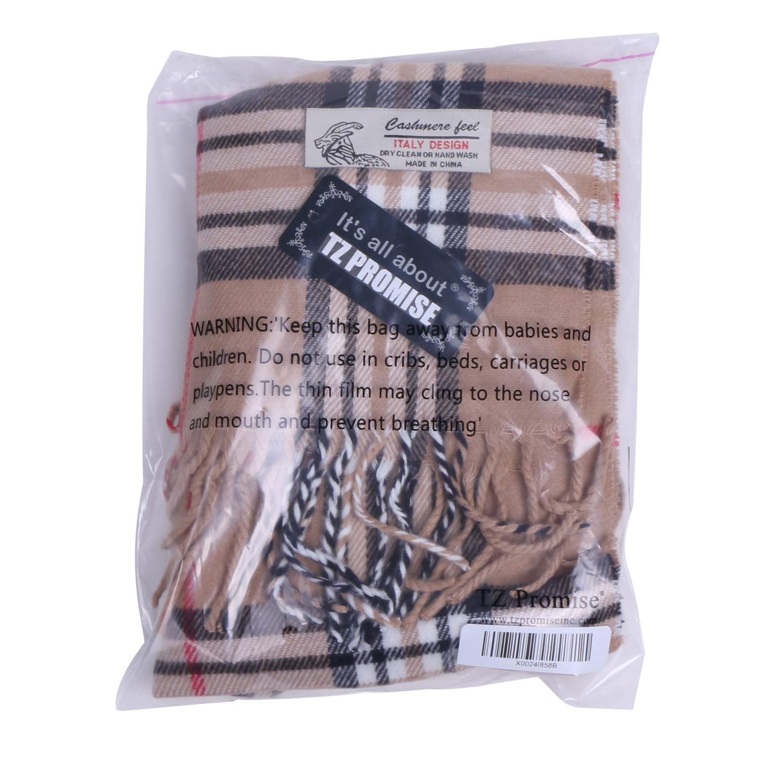 TZ Promise Plaid Cashmere Feel Classic Soft Luxurious Winter Scarf For Men Women (Tan)