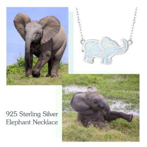 CUOKA MIRACLE Elephant Necklace for Women 925 Sterling Sliver White Opal Elephant Necklace Lucky Elephant Pendant Elephant Jewelry for Women Birthday Holiday Gift