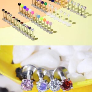 Gadeaila 48pcs 16G Lip Rings Stainless Steel Labret Monroe Lip Rings Nail Cartilage Tragus Helix Earrings Studs Ring Medusa Piercing Jewelry for Women Men 6mm 8mm 10mm