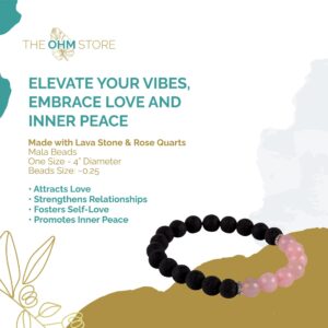 Ohm Store Lava Stone and Rose Quartz Bracelet for Women — Diffuser Bracelet for Essential Oils — Handmade Energy Bracelet for Meditation, Stress Relief and Mantra Bead Recitation