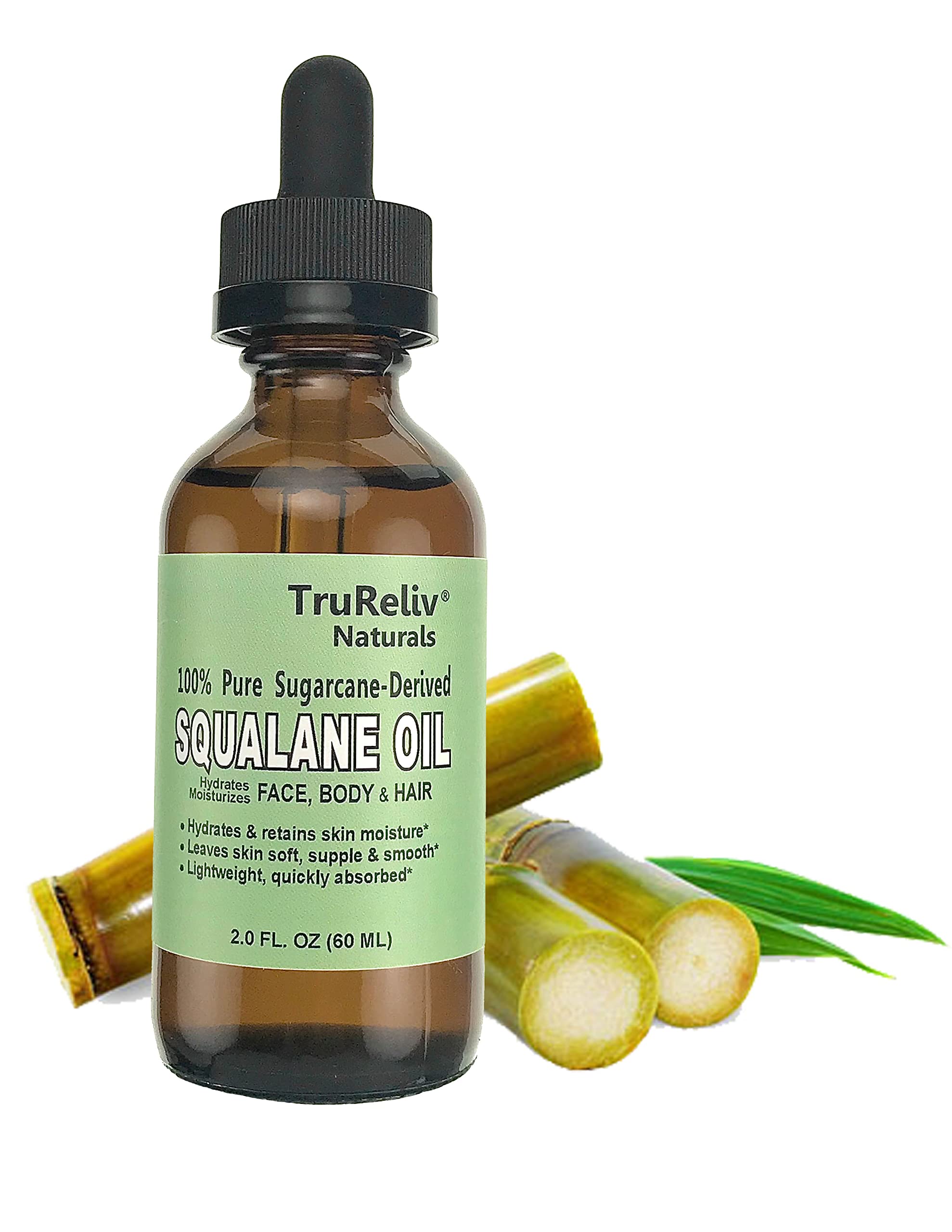 Squalane 100% Pure Plant Derived Face Oil 2 Fl Oz All Natural, Hydrates Nourish Moisturize Skin Face Body and Hair for All Skin Types