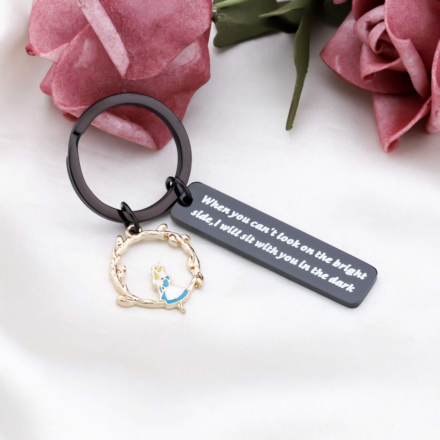 SEIRAA Fairy Tale Gift When you Can't Look on the Bright Side I Will Sit With You in The Dark (black Alic keychain)