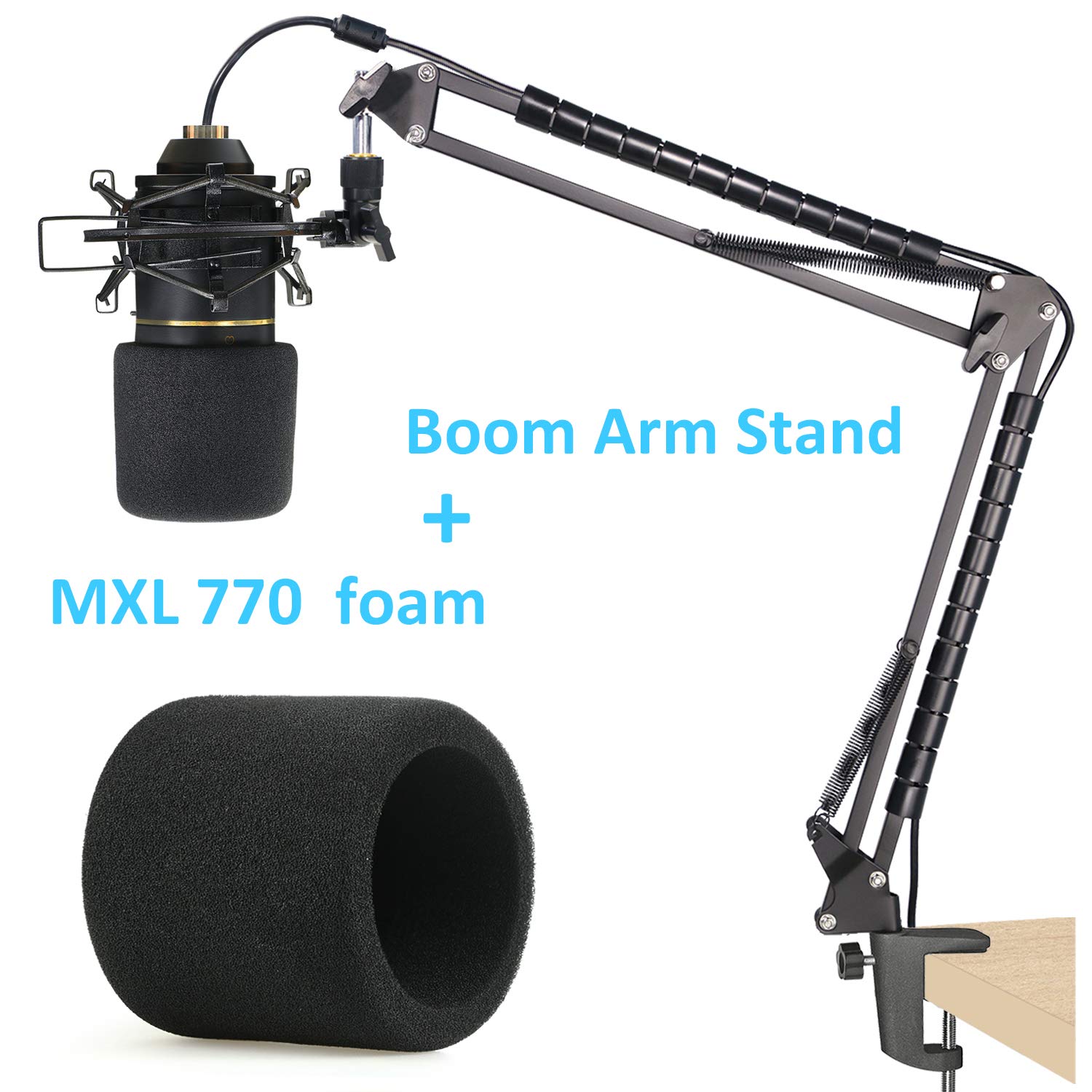 MXL 770 990 Microphone Stand with Pop Filter - Mic Suspension Boom Arm Stand with Windscreen, Cable Sleeve Compatible with MXL 770 990 Mics by YOUSHARES