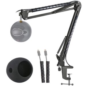 YOUSHARES Mic Stand with Foam Cover Windscreen - Microphone Boom Arm Stand and Pop Filter Compatible with Blue Snowball iCE Microphone