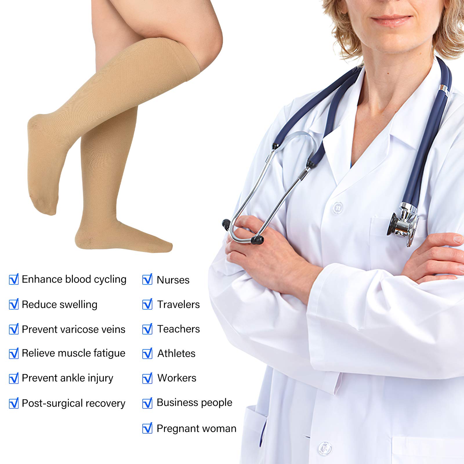 2XL Extra Wide Calf Compression Socks for Women Men 20-32 mmHg Knee High Plus Size