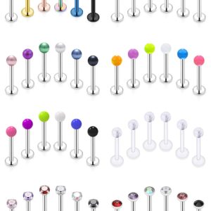 Gadeaila 48pcs 16G Lip Rings Stainless Steel Labret Monroe Lip Rings Nail Cartilage Tragus Helix Earrings Studs Ring Medusa Piercing Jewelry for Women Men 6mm 8mm 10mm