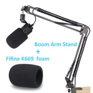 K669 Microphone Boom Arm Mic Stand, Windscreen and Cable Sleeve Compatible with Fifine K669 669B USB Podcast Microphone to Recording and Streaming by YOUSHARES