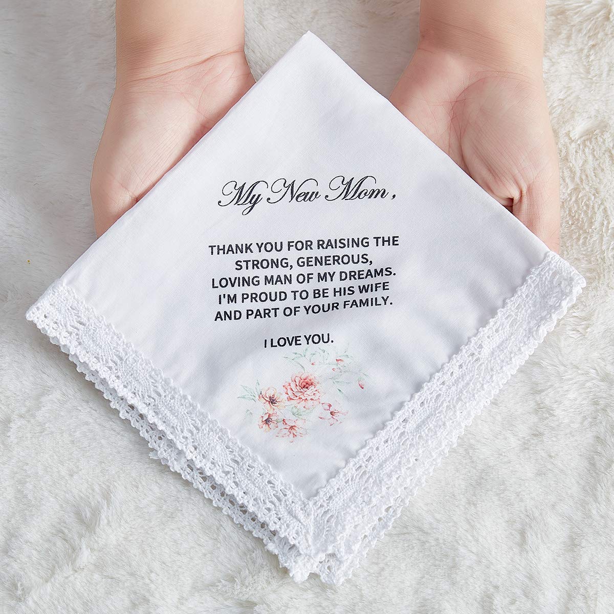 Udobuy Wedding Handkerchief Gift for Bride Groom Mom Dad Grandma Friends,Printed Wedding Hankies,Keepsake Hankie for Mother... (Mother of the Groom)