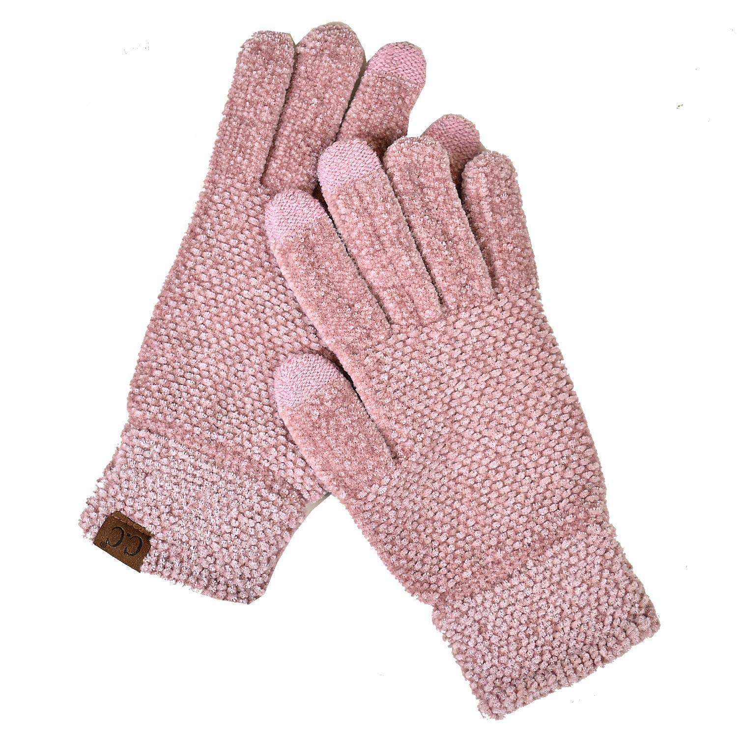 C.C Winter Warm Eco-Friendly Knit Chenille Touchscreen Texting Gloves, Rose