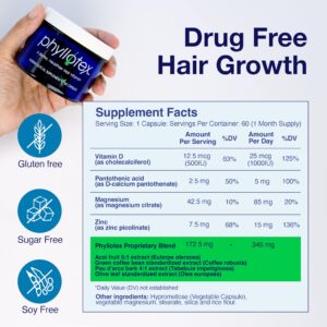 Phyllotex Vitamins for Hair Growth for Women and Men, Scientifically Proven Hair Supplements for Visibly Thicker, Longer, Fuller Hair, All Natural Hair Loss Capsules, 1 Month Supply