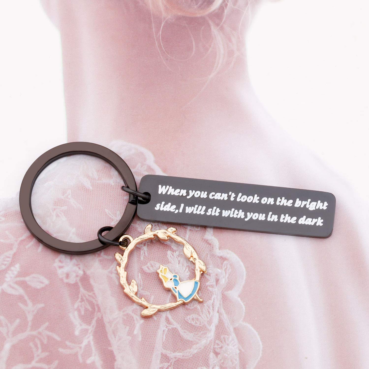 SEIRAA Fairy Tale Gift When you Can't Look on the Bright Side I Will Sit With You in The Dark (black Alic keychain)