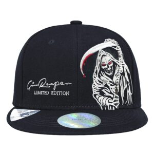 Love To Fashion Reaper Grim Religious Hats for Men Women Skull Black Flat Bill Snapback Baseball Caps,Medium-X-Large