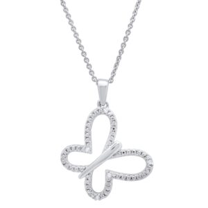 dazzlingrock collection 0.03 carat (ctw) round white diamond ladies butterfly pendant (silver chain included), sterling silver