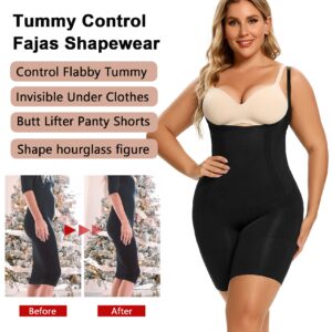 SHAPERX Shapewear for Women Tummy Control Open Bust Thigh Slimmer Body Shaper, SZ2490293-Black-L