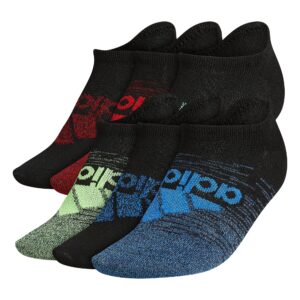 adidas kids-boy's/girl's superlite no show socks (6-pair), black/true blue/signal green, large