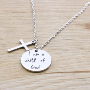 Bible Verse Cross Pendant Christian Necklace Prayer Charm Faith Religious Jewelry Christian Necklaces for Women Engraved I am a Child of God