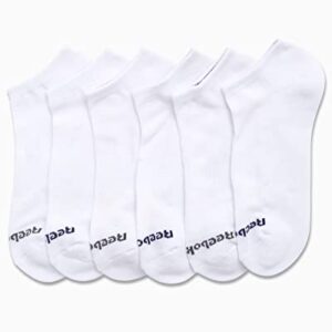 Reebok Mens' Breathable No-Show Low Cut Basic Cushion Socks (6 Pack), Size Shoe Size 6-12.5, Classic White