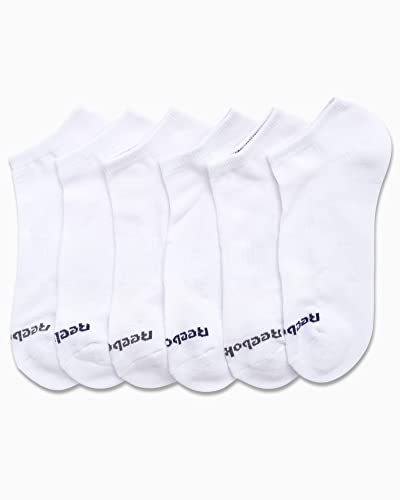 Reebok Mens' Breathable No-Show Low Cut Basic Cushion Socks (6 Pack), Size Shoe Size 6-12.5, Classic White