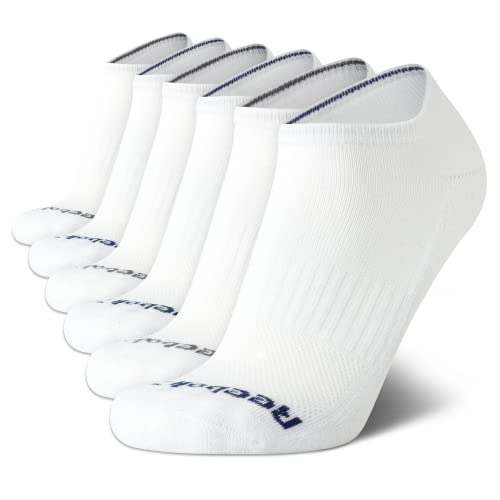 Reebok Mens' Breathable No-Show Low Cut Basic Cushion Socks (6 Pack), Size Shoe Size 6-12.5, Classic White