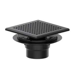 6 Inch Square Shower Floor Drain with ABS Shower Drain Base, 304 Stainless Steel Drain Cover, Matte Black