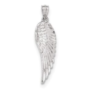 14K White Gold Polished and Textured Angel Wing Pendant 32mm style YC1244