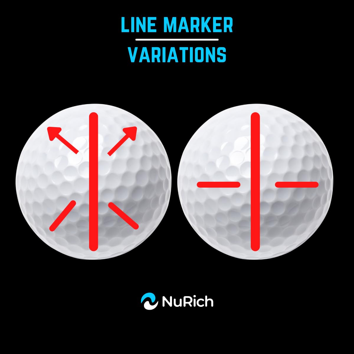 NuRich Golf Ball Line Marker Tool | Golf Ball Putting Alignment Marking Tool | Golf Accessories Tool | Fits in Golf Bag and Easy to Carry on Golf Course | 2 Pack