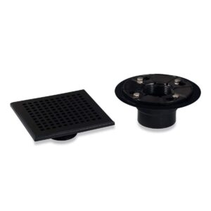 6 Inch Square Shower Floor Drain with ABS Shower Drain Base, 304 Stainless Steel Drain Cover, Matte Black