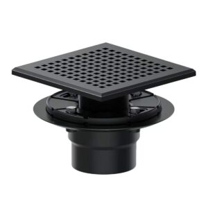 6 Inch Square Shower Floor Drain with ABS Shower Drain Base, 304 Stainless Steel Drain Cover, Matte Black