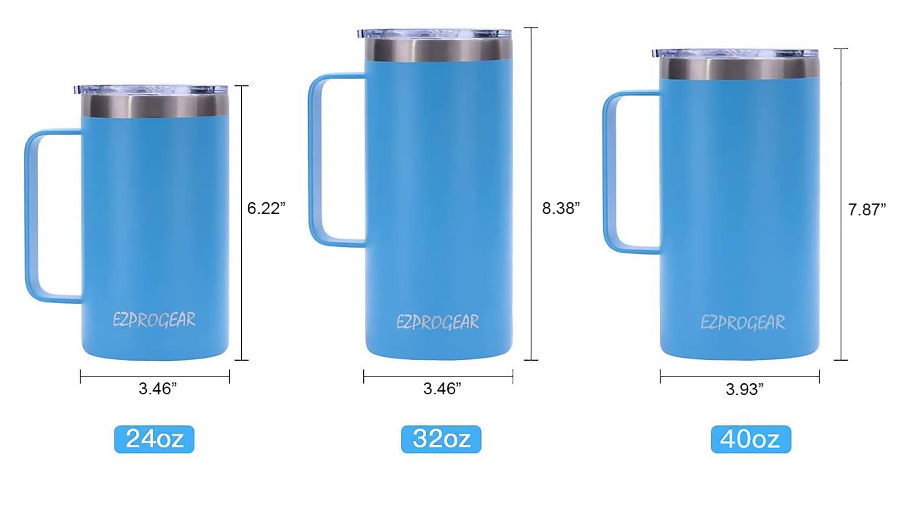 Ezprogear 32 oz Stainless Steel Coffee Mug Double Wall Vacuum Insulated Water Tumbler with Handle, Lid and Straws (32 oz, Sky Blue)