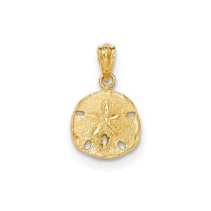 14k gold polished and textured sand dollar pendant 17mm 11mm style yc1252