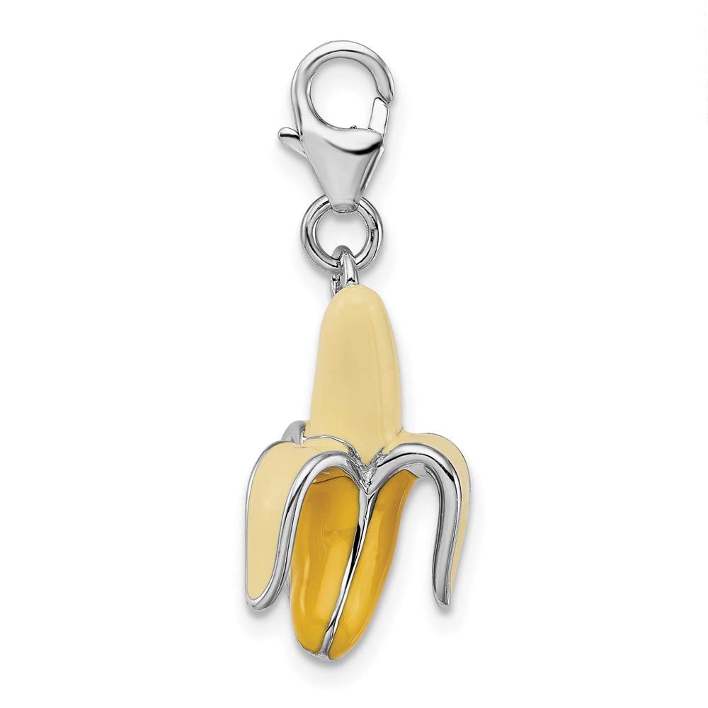 Sterling Silver Amore La Vita Rhod-pl Enameled 3-D Peeled Banana Charm 40mm 12mm style QCC732