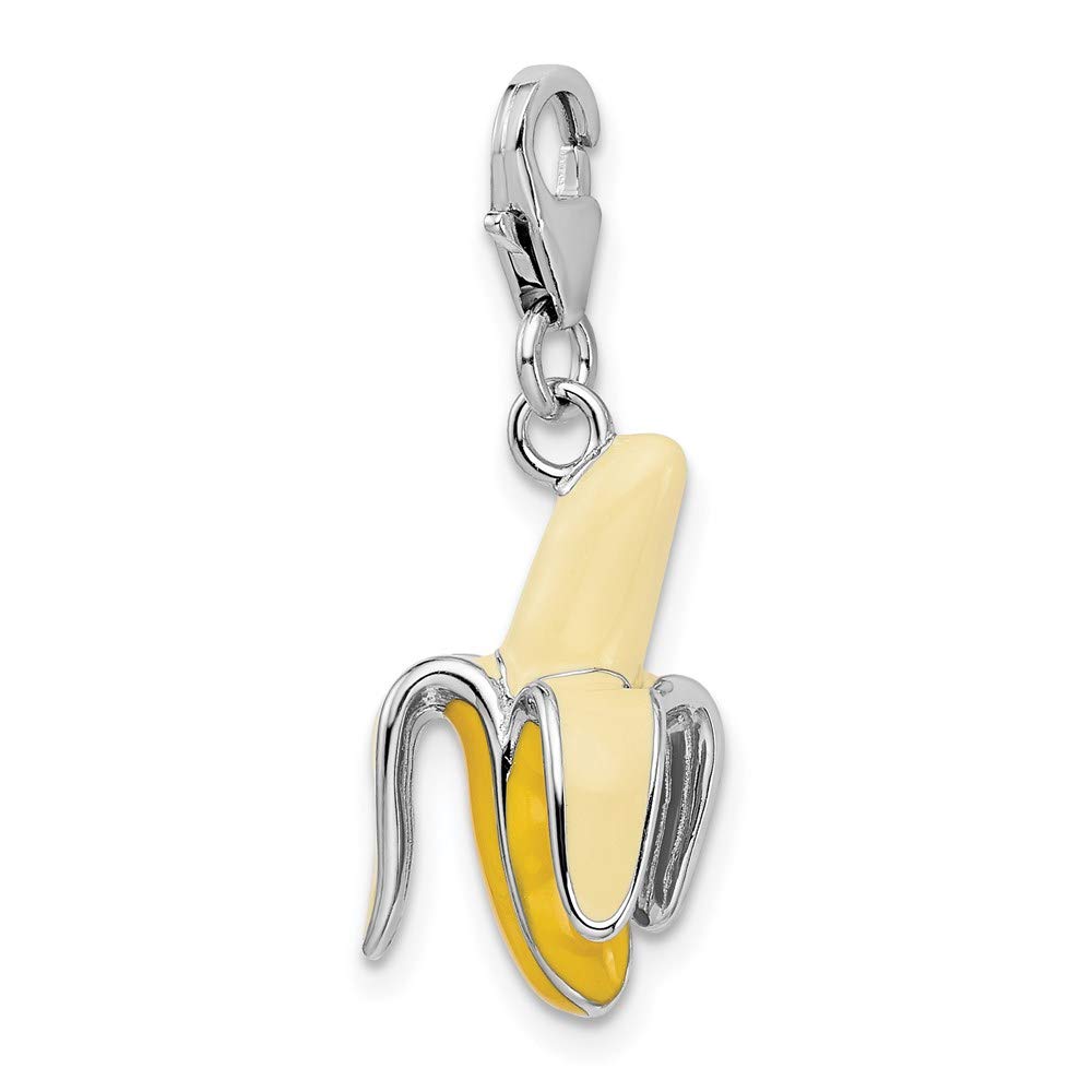 Sterling Silver Amore La Vita Rhod-pl Enameled 3-D Peeled Banana Charm 40mm 12mm style QCC732