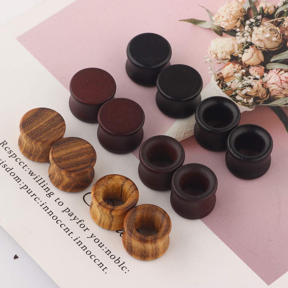 TIANCI FBYJS 12pcs Wood Ear Tunnels Wooden Gauges Vintage Black Brown Natural Organic Flesh Tunnel Plugs Piercing Stretcher Earrings 10mm 00g